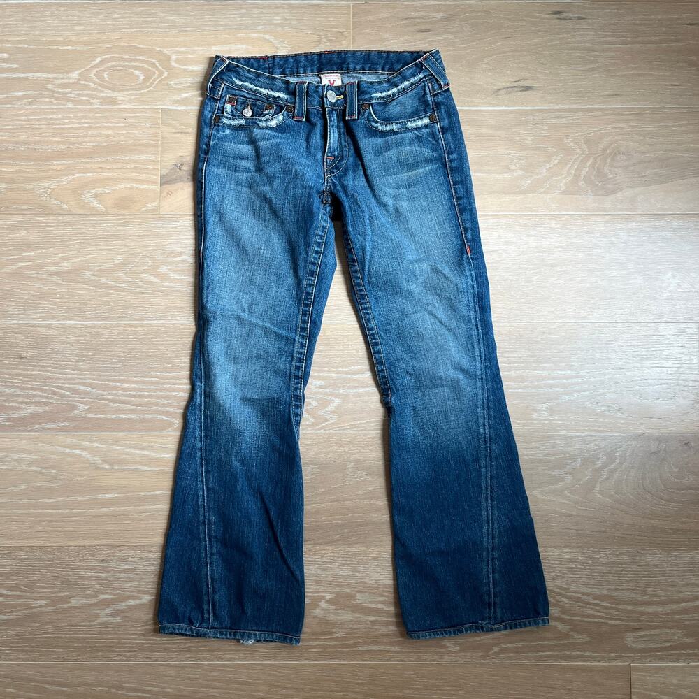 True Religion Women's Joey Denim Distressed Flap Pocket Low-Rise Flare Jeans 29